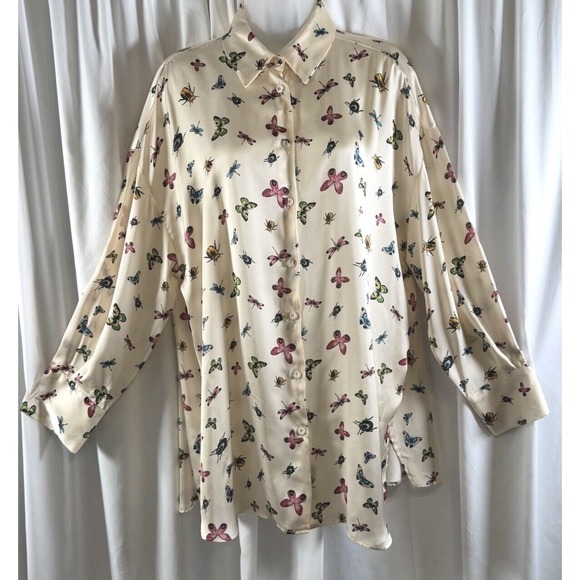 ZARA Women's Cream Butterfly Insect Print Button Up Shirt Oversized M‎ 72-27 - Picture 9 of 16
